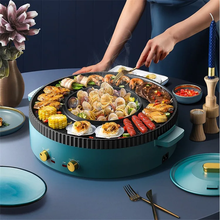 commercial portable mini indoor multi function teppanyaki smokeless electric barbecue grill bbq electrical smoker pan plate