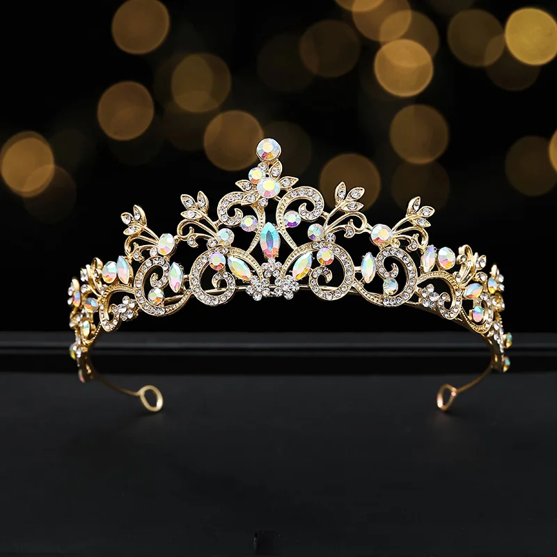 DAIMING HG02134  New Design Wholesale Bridal Wedding Gold AB Rhinestone Crowns Cheap Prices Crystal Alloy Metal Crown Tiaras