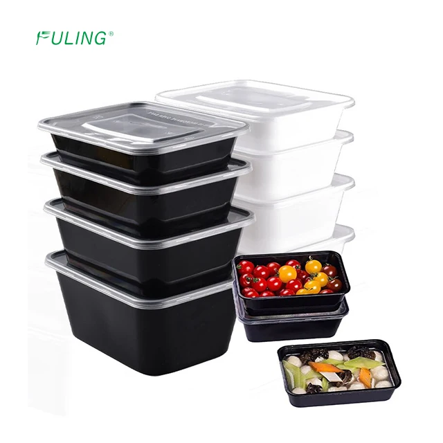 12Oz 16Oz 24Oz 28Oz 32Oz 38Oz 48Oz Black Rectangle Disposable Plastic Microwavable Meal Prep Food Containers With Lid