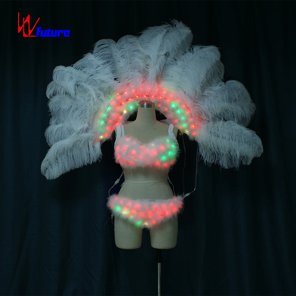 RF remote LED feather sexy carnival costume ,led dress with big Feather wings ,glow in the dark dresses