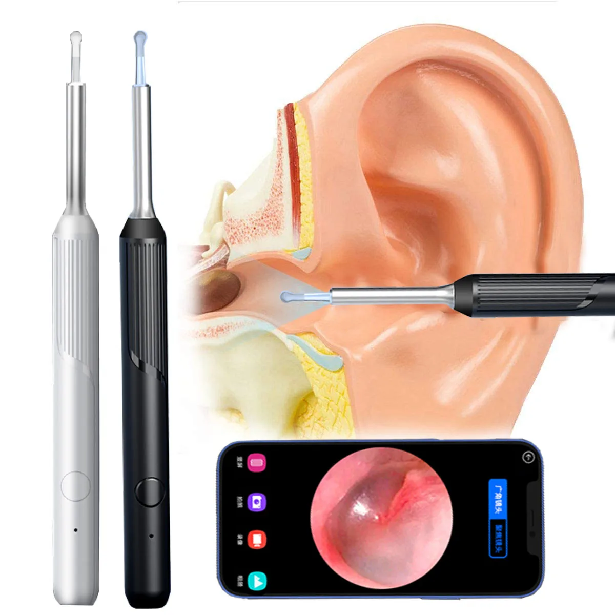 
2021 Amazon Hot Selling Ear Wax Remover Tool Cleaning Kit Wifi Visual Ear Cleaner With HD Ear Otoscope Camera 