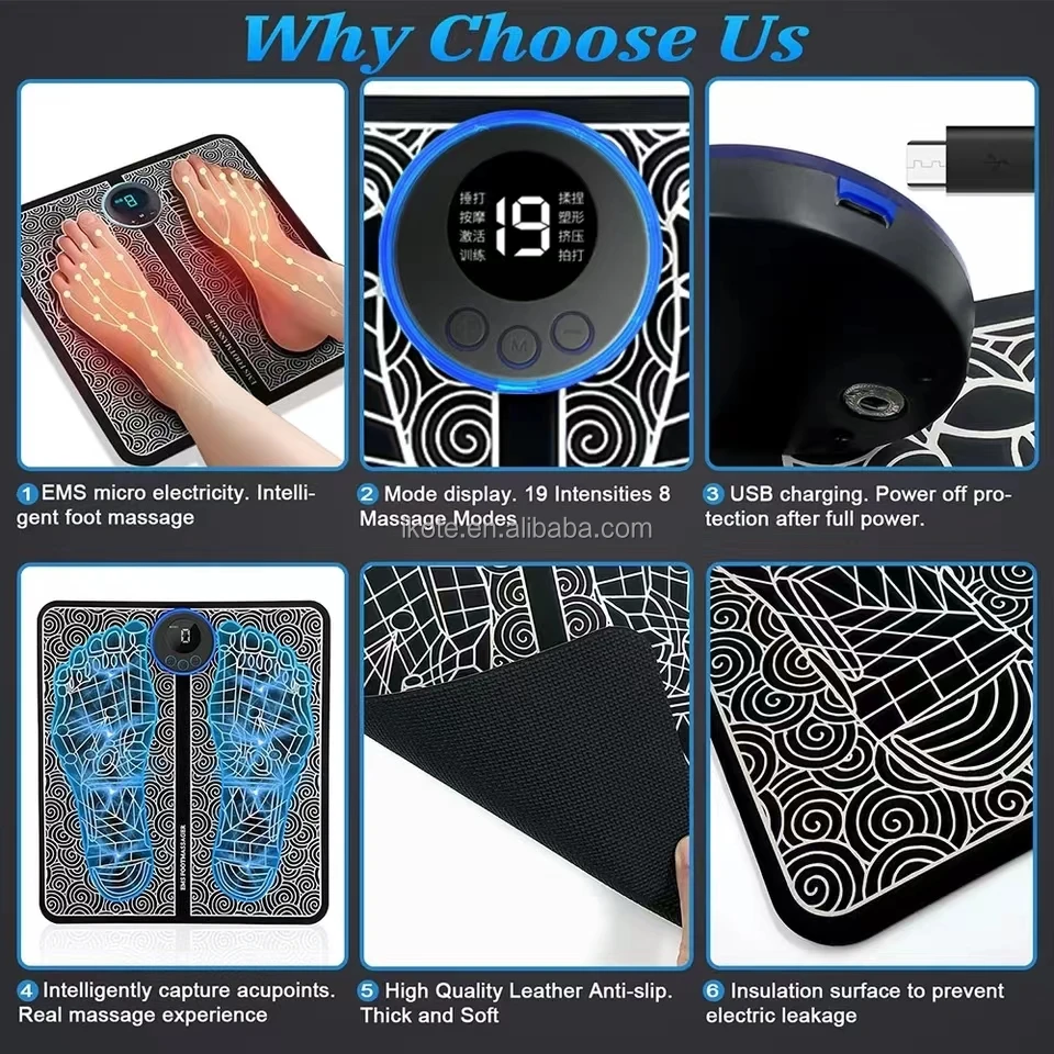Portable USB Pedicure Foot Massager Mat Massage Pad EMS Tens Foot Massager machine For Home Use