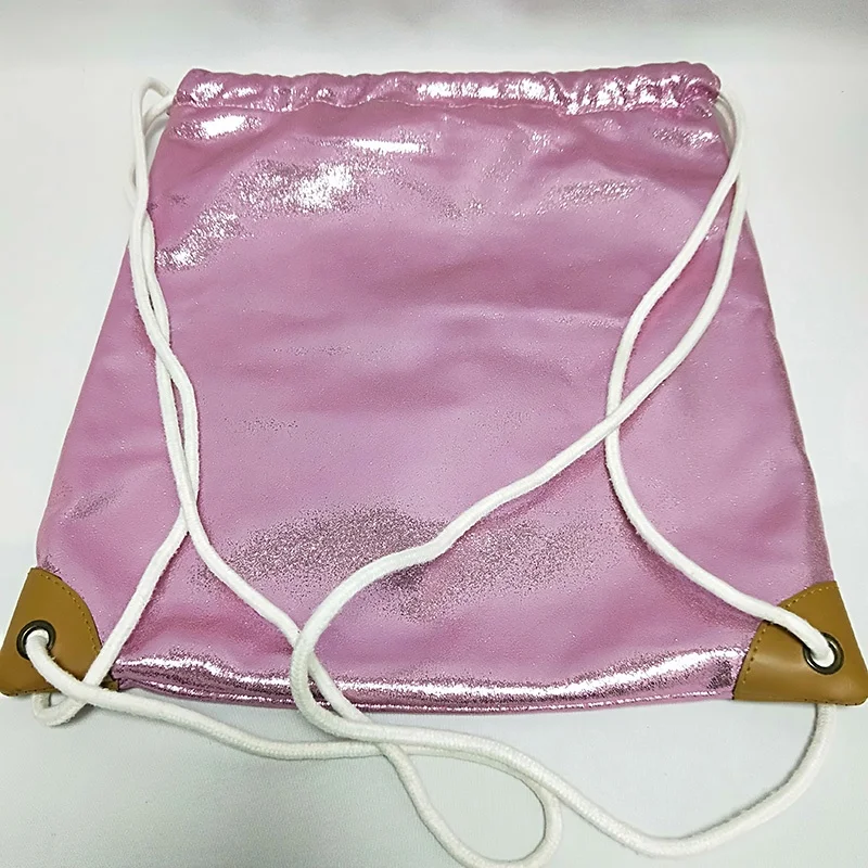 
Customized Fashion Personalized Zipper Shiny Glitter Pu Leather School Sport Gym Bag Girls Women Teenager Drawstring Backpack 