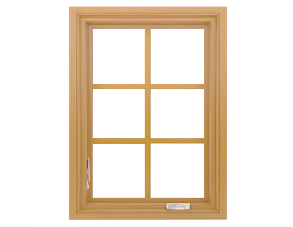 Modern Oak wood aluminum composite window crank out casement window with grill