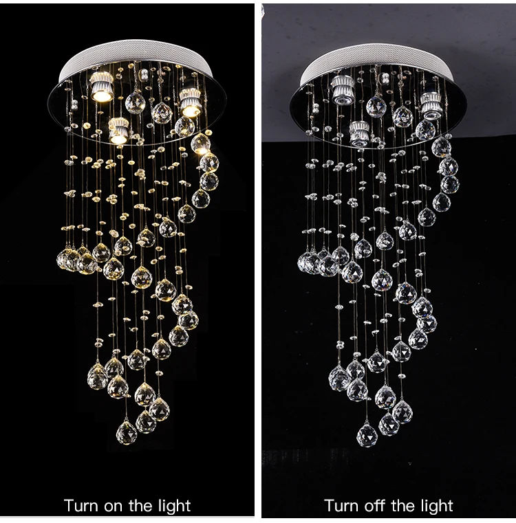Custom Nordic Modern Style Pendant Light Hotel Lobby Long Ceiling K9 Crystal Staircase Led Chandelier