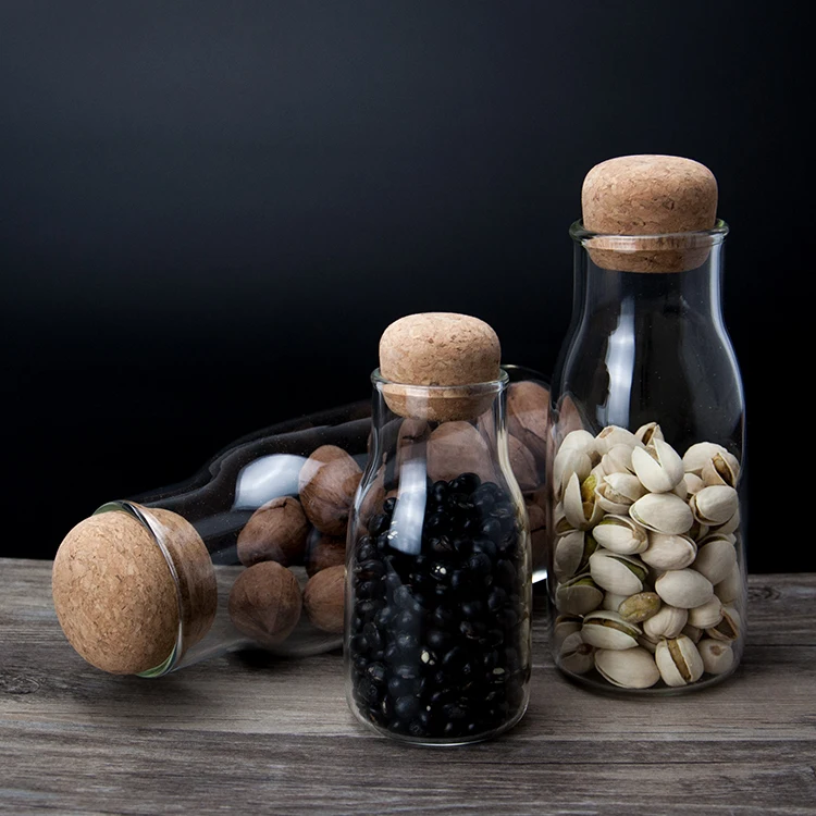 Multi capacity transparent airtight glass jars glass storage bottle cork food storage jars