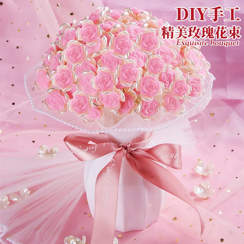 HY Toys Hand-Woven DIY Beaded Flower Bouquet Tiktok New Flocking Rose Educational Handmade Material for Complete Set