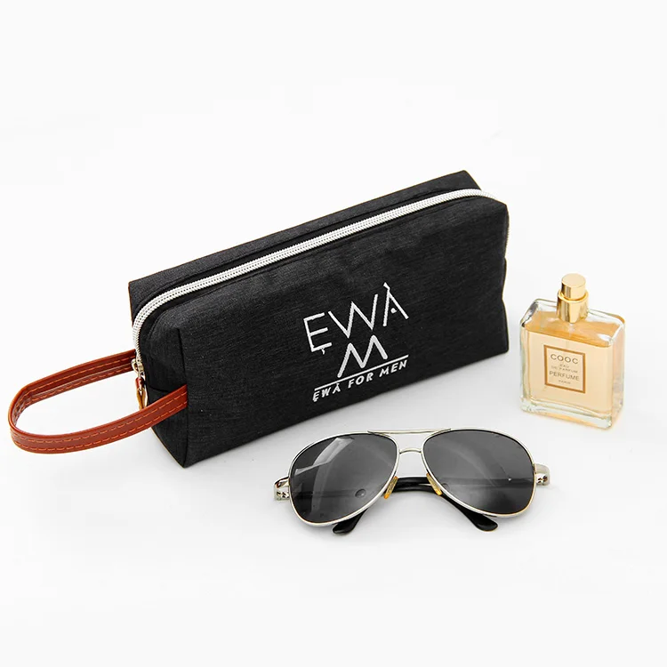 custom function business square man toiletry travel  makeup case unisex sports embroidery logo black polyester mens cosmetic bag