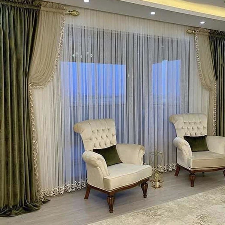 Window Gauze Double Shading Luxury Living Room Lace Dubai Hotel Castle Pinch Pleat Royal Blue Blackout Curtain With Sheer
