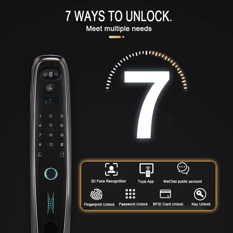 3D Face Recognition Lock Security Digital Smart Door Lock  With Tuya Smart Life Password Fingerprint Key Card Unlock