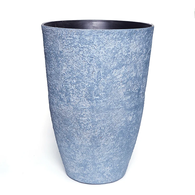 Уличные экстра большие фермерские машины синего цвета большой гранитный цветочный горшок с эффектом камня для растений на дереве