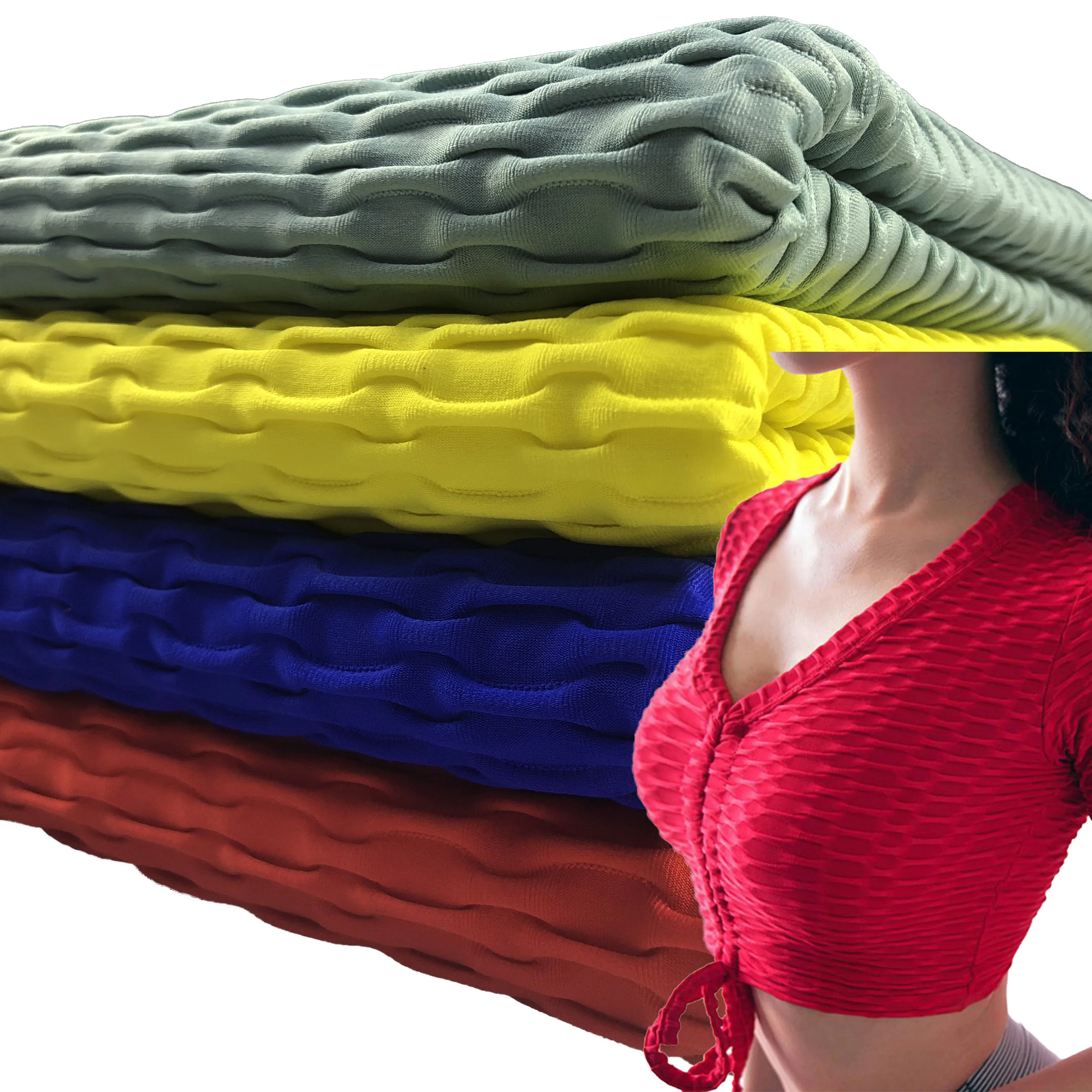 fashion 4 way stretch 20 elastane 80 polyamide elastic crinkle warp knitted seersucker fabric for sports pants