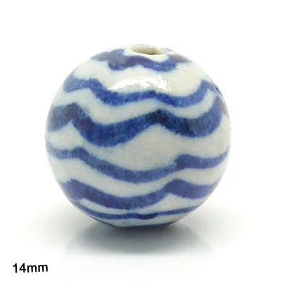Handpainted 14mm custom European designs round blue and white multi designs porcelain Bead for jewelry making
