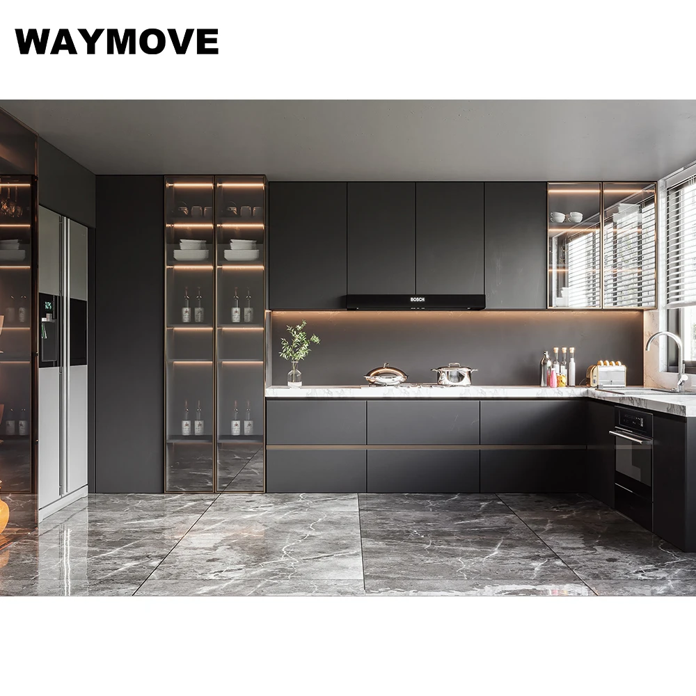 WAYMOVE современный элегантный для серого кухонного шкафа из МДФ лака включает в себя раковину мебель поставщик производитель небольших кухонь
