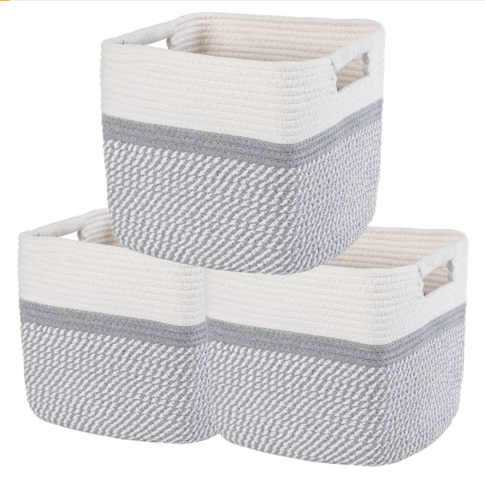 Небольшая Квадратная дешевая Высококачественная модная симпатичная Складная прочная хлопковая веревочная корзина для дома корзина для хранения
