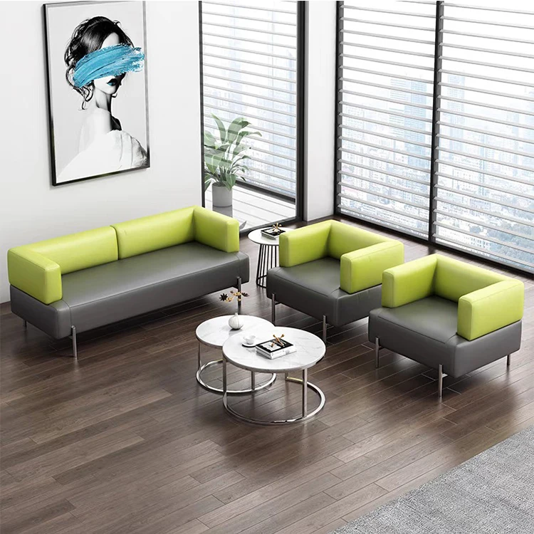 New Modern Design Style Steel Frame Sofa Set Designs Small Leisure Waiting Leather Office Sofa