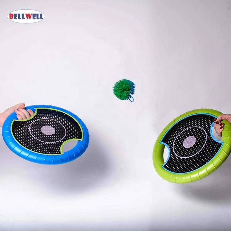 Bellwell Portable Mini Hand Trampoline Paddle Ball and Flying Disc Set