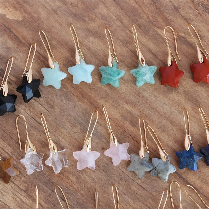 Natural Amazon Stone Gemstone Star Shape Gold Hook Drop Dangle Earring for Women Fashion Boho Geometric Fine Jewelry Wholesale