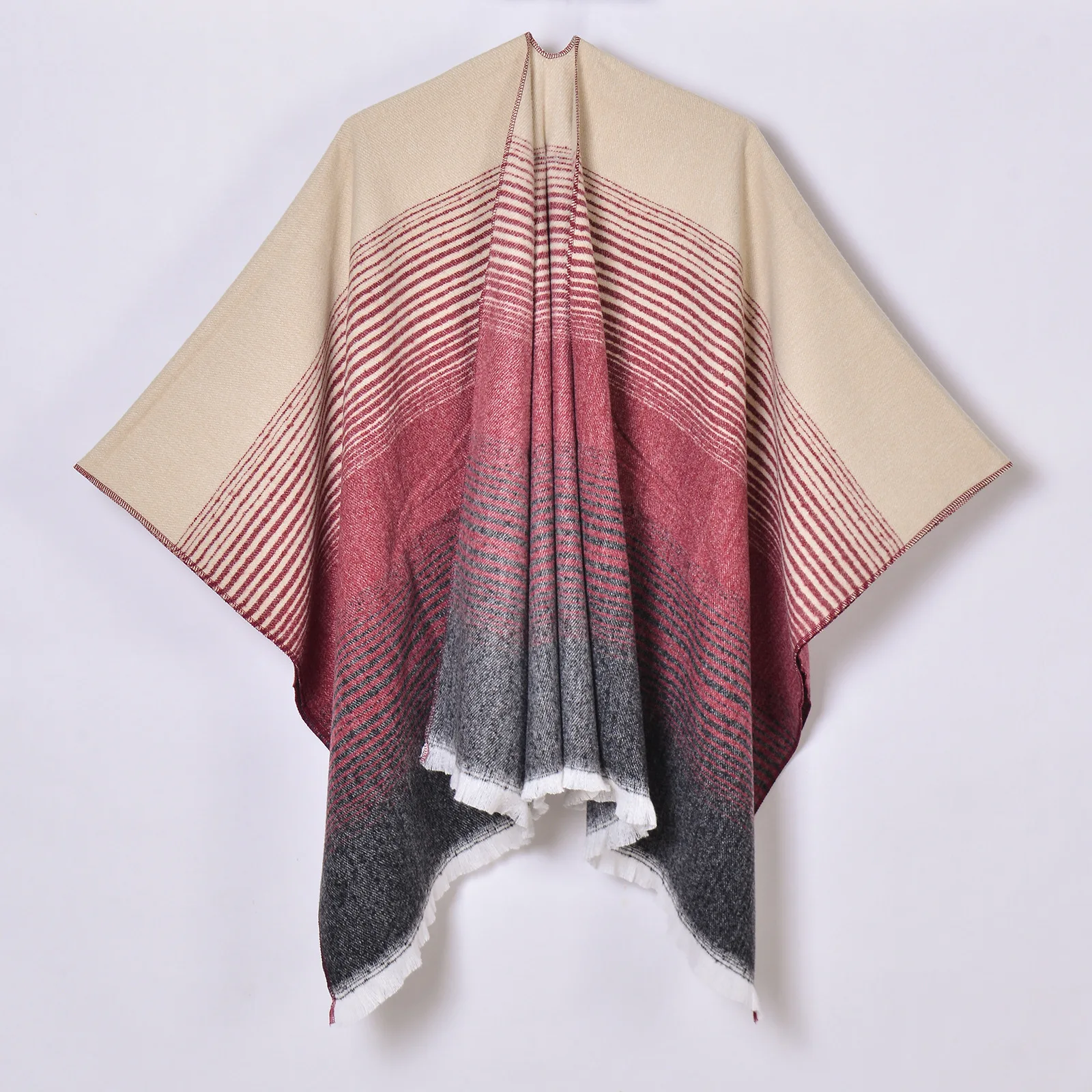 Wholesale 2024 new woman poncho winter wear classica stripe woven cloak coat oversized winter poncho cape shawl