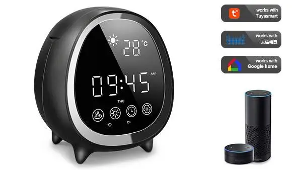 Hot Sales Wood Clock Tuya App Smart WIFI Essential Oil Diffuser Alarm Air Humidifier Aroma Diffuser