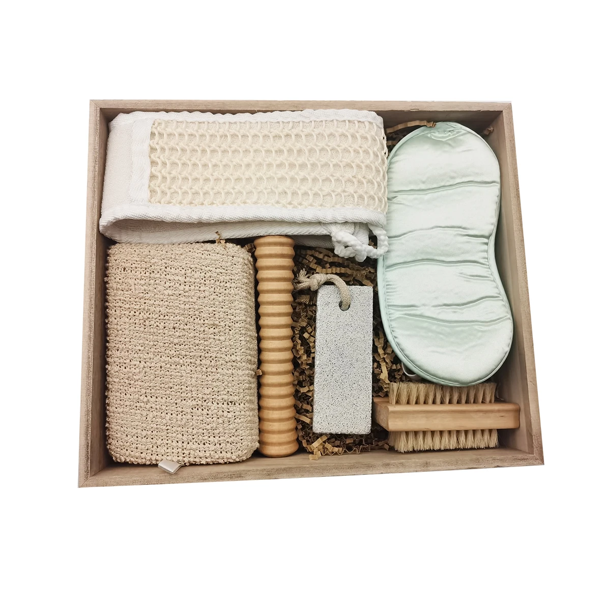 High Quality Promotional Wood Square Box Bath Accessory Set Classical Box Spa Bath Gift Set