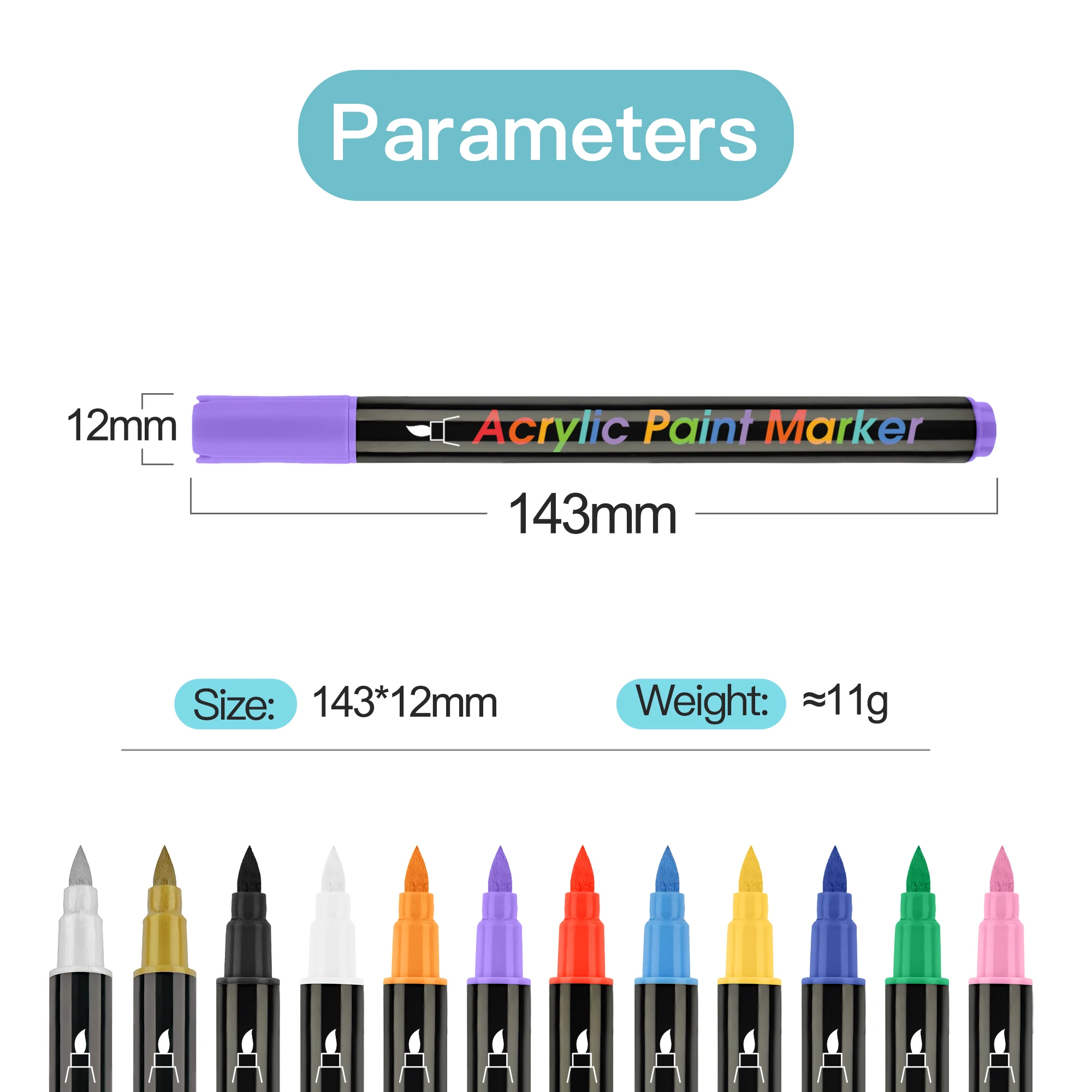 24 Classic Metallic Color Acrylic Paint Pens Double Pack Flexible Brush Tip Water-Based Markers Creative Painting Rocks Ceramic