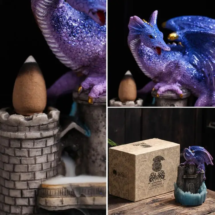 
LED resin craftsmanship exquisite gift packaging dragon backflow incense burner castle to send 10 backflow incense cones 