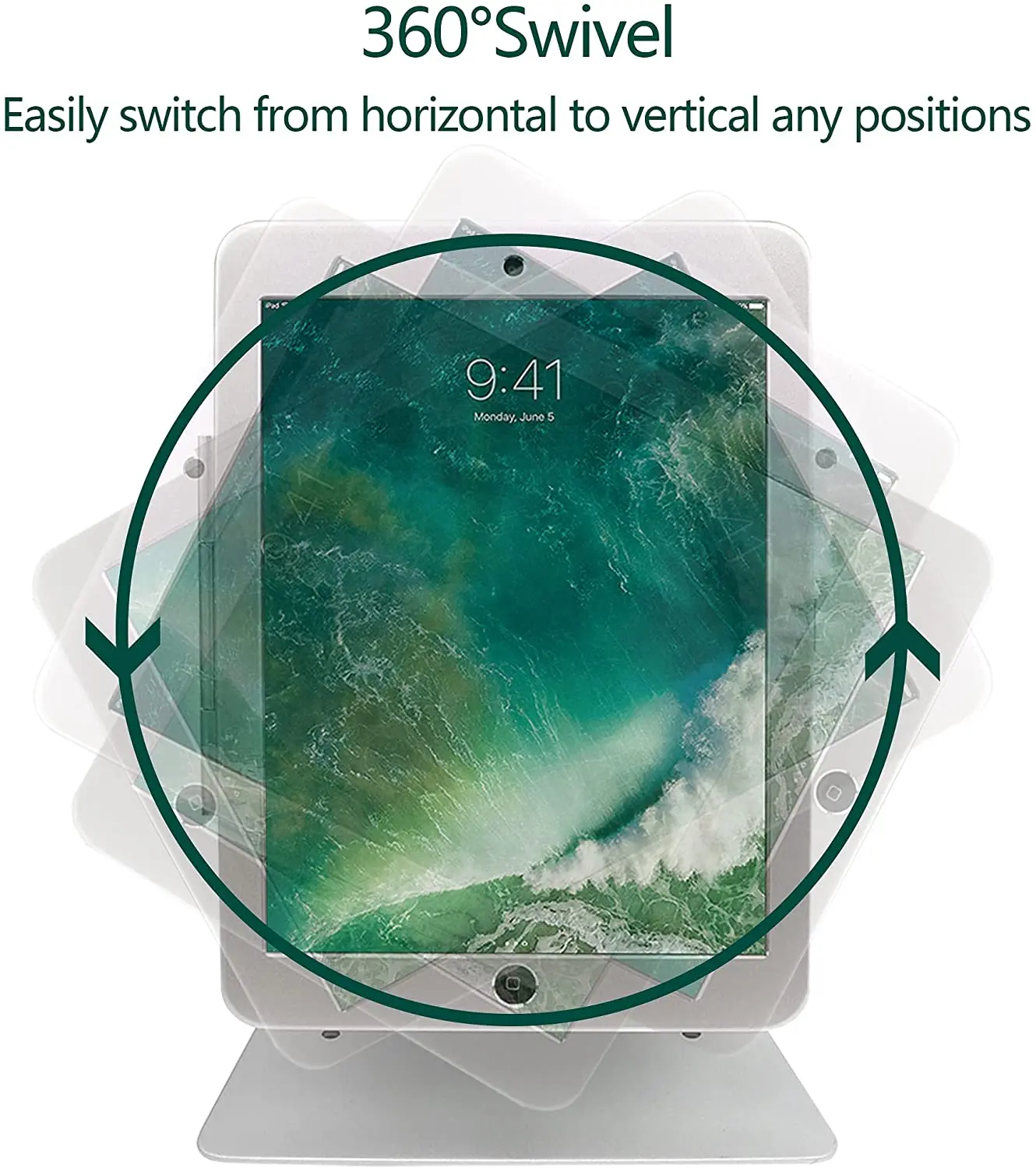 Aluminium adjustable 360 rotating security counter tablet pos stand metal anti theft mount holder with lock for ipad