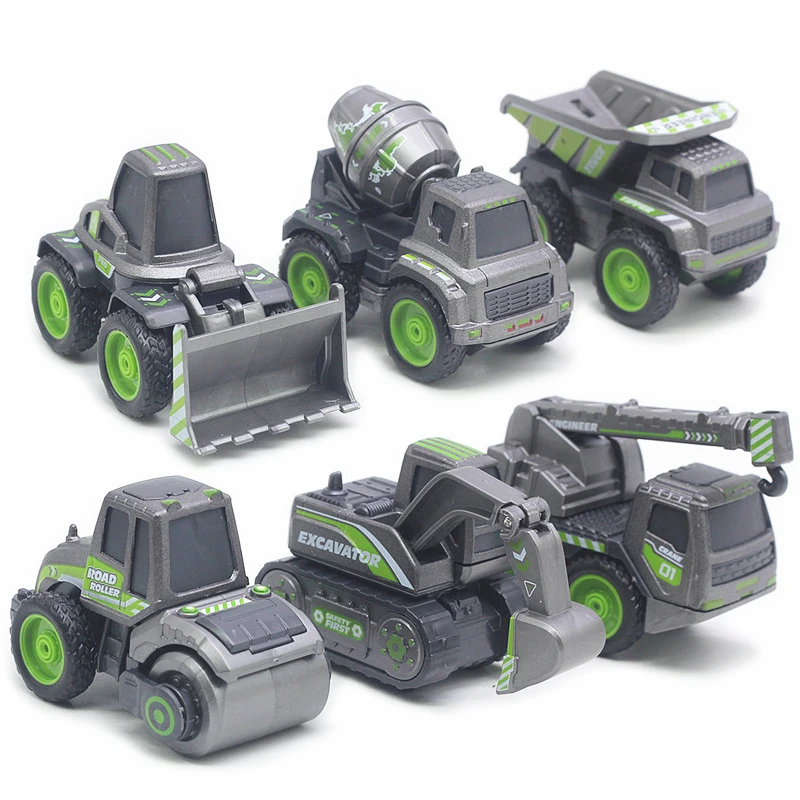 6pcs high quality simulation 1:60 alloy engineering vehicle pull back car excavator mixer forklift truck diecast Toys for kids