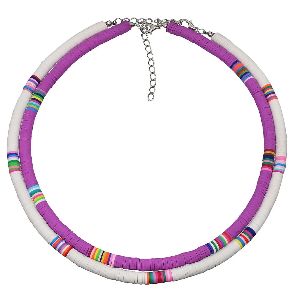 Boho 6mm wide Polymer Clay  Necklace Colorful African Vinyl Disc Beads Necklace Summer Beach  Necklaces for Women Girls