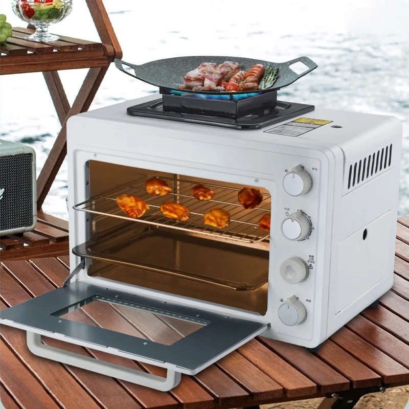 Multifunctional 2-in-1 Gas Stove and Toaster Oven Portable Small Baking Cassette Oven for Outdoor Camping Kitchen