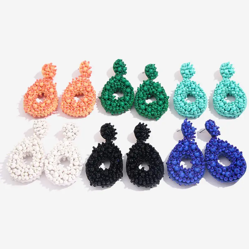 New Bohemia Jewelry  Women 2019  Colorful Green Beaded Earrings Luxury Beads Tassel Boho Earrings