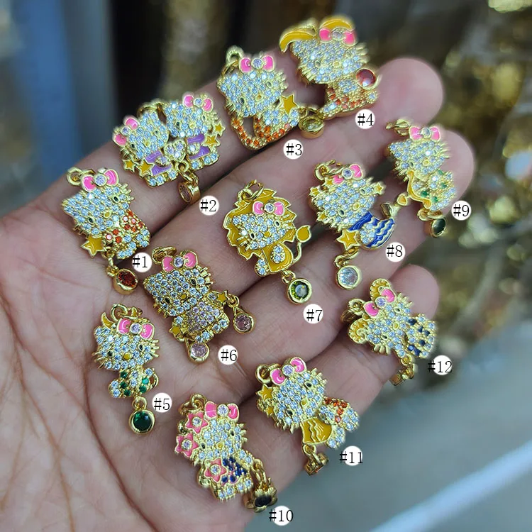 CZ8969 Dainty 18k Gold Plated Cute CZ Micro pave Multi Colored Enamel Cat Zodiac 12 Constellations Charm Pendants
