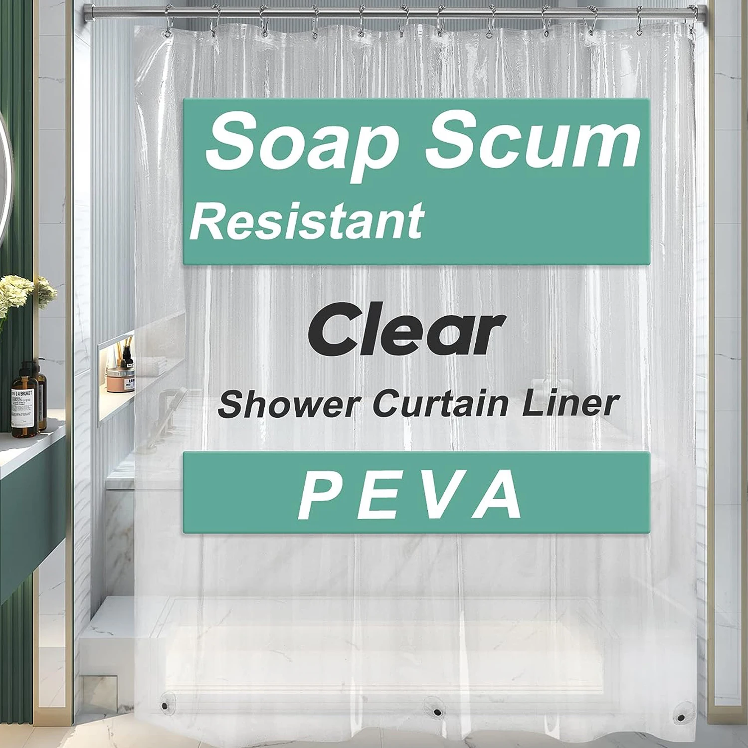 Clear PEVA Mildew Resistant Bathroom Shower Curtain Liner with 3 Magnets72x72 Lightweight Waterproof Plastic Shower Liner