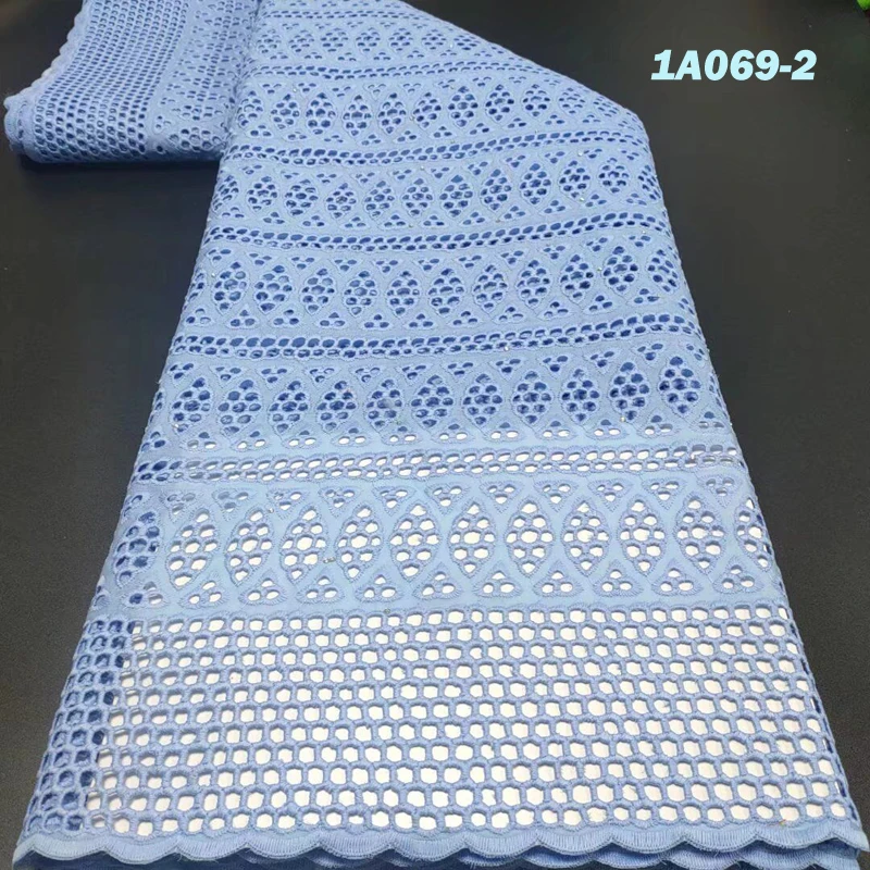 Swiss Voile Lace In Switzerland For Dress 2024 Nigerian Cotton Lace Fabric High Quality Blue Color