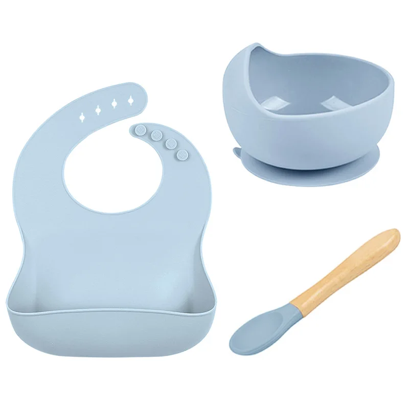 silicone feeding tableware set baby bib children bowl plate spoon drop-proof feeding tableware set