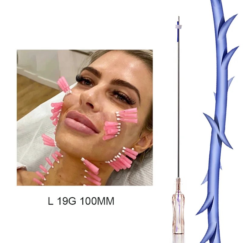 Sterile medical sharp L W needle 19g 21g 100mm bidirectional skin tightening lifting face and body cog 4d pdo thread