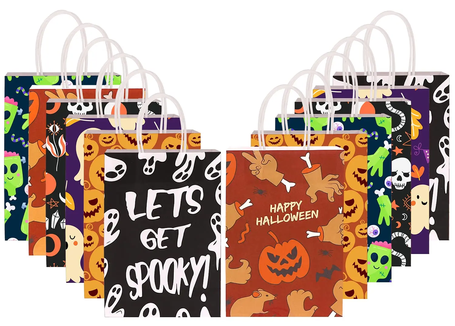 Halloween Kraft Gift Goodies Paper Bags Goody Bulk with Handles for Halloween Party Celebrations Favors