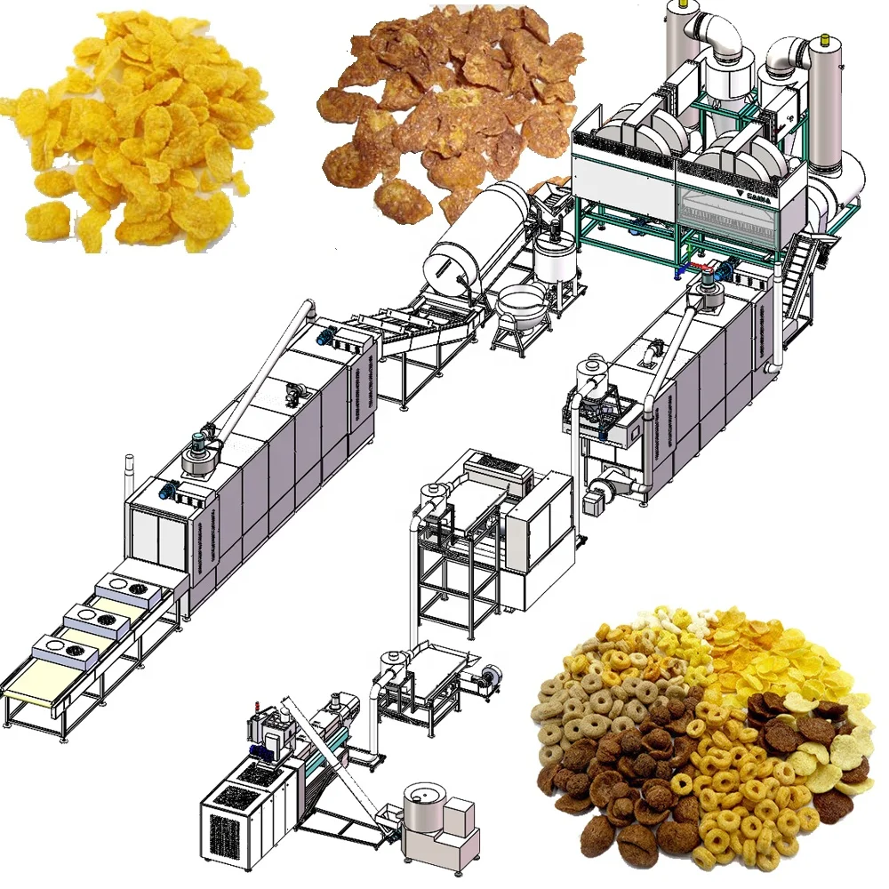 Automatic Corn Flakes Machinery Breakfast Cereal Food Product Machine China Extrusion Snacks Food Machine Fully Automatic CN;SHN