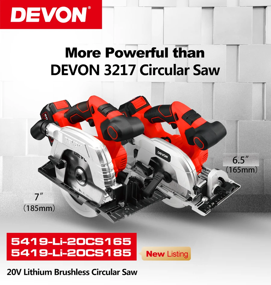 DEVON 5419-Li-20CS165  Electric Portable 165mm Cutter Brushless Cordless Circular Saw Power Tools Manufacturer