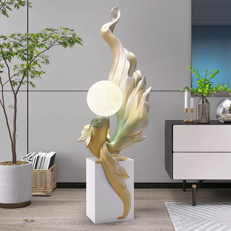 New Koi Fish Large Landing Fortune Ornaments Light Luxury Sculpture Lamp Home Accessories Arts And Crafts Gifts