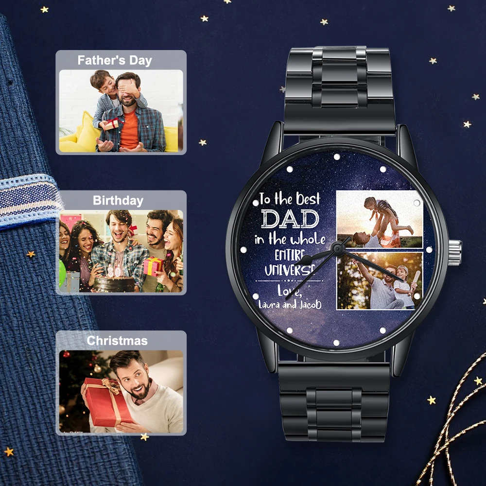 Подарок лучшему папе ручные часы с фото из нержавеющей стали Пользовательский логотип часы
