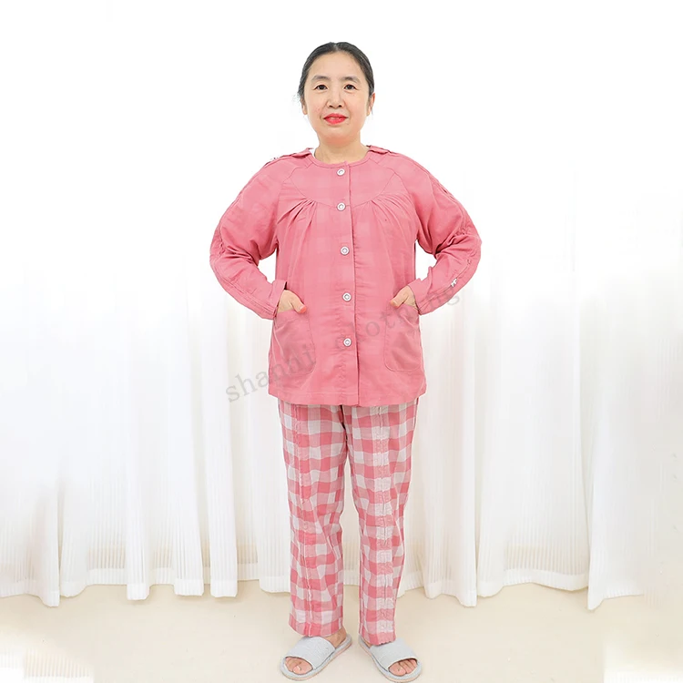 Winter easy to wear take off nursing clothes bedridden paralyzed elderly fracture surgery 2-pieces hospital Patient clothing set