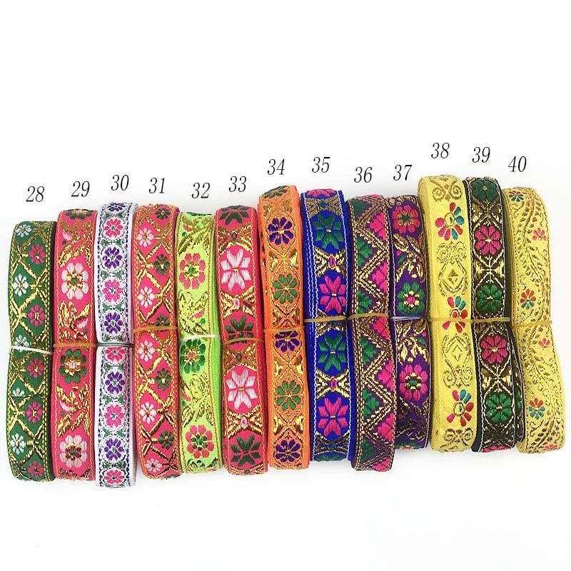 2 cm diy garment sewing material flower jacquard webbing ribbon gold thread sew on dress bags decorative ethnic fabric lace trim