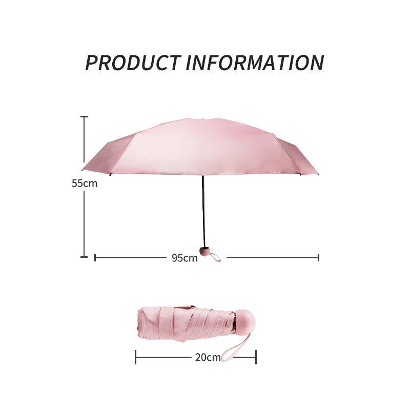 Black glue Coating  ultraviolet protection Pocket Size Mini Uv Windproof Five Folding Small 5 Fold Umbrella Custom printed logo