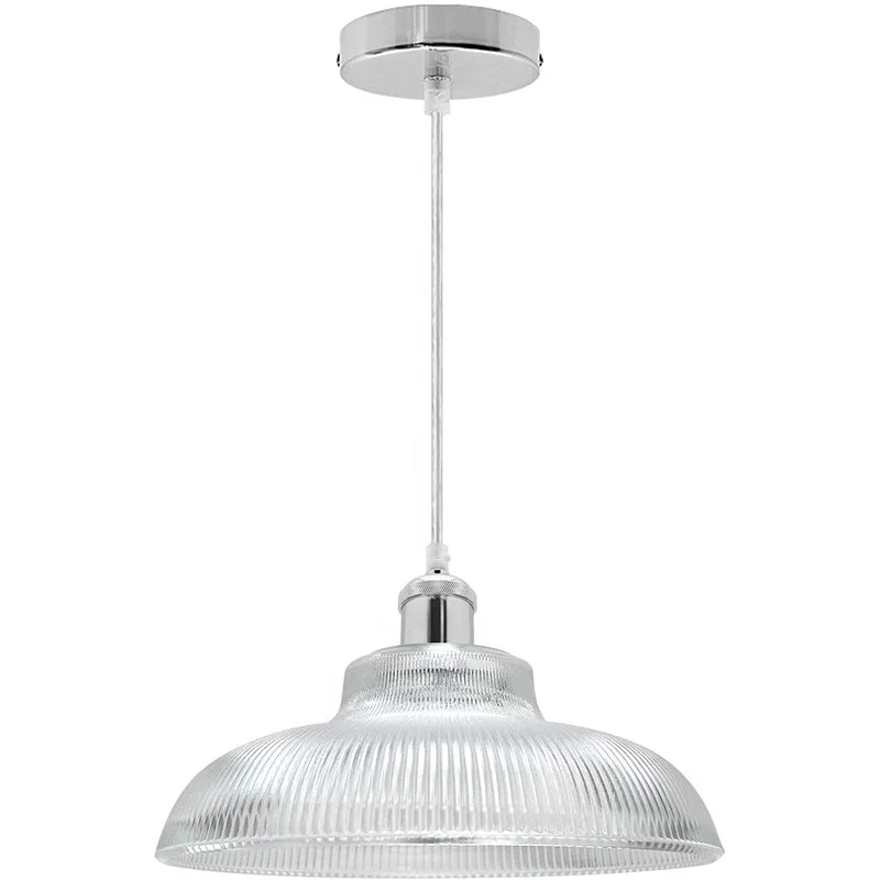 Antique Silver Vintage Pendant Light Classic Retro Glass Ceiling Light Shade Bowl