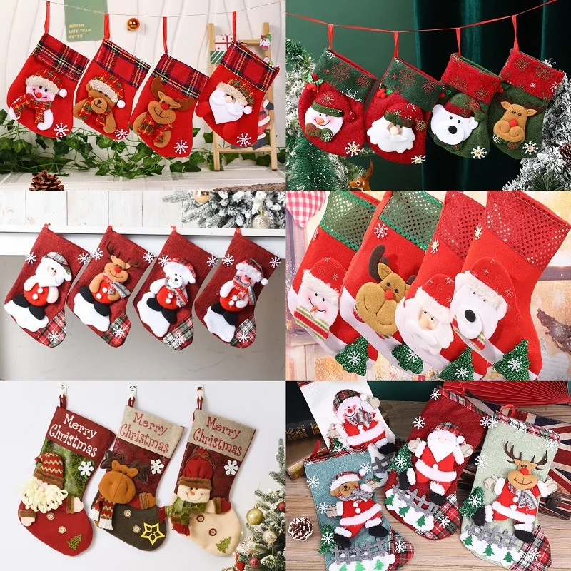 Christmas Stockings Bags Santa Claus Sock Gift Kids Candy Bag Xmas Decoration for Home DIY Christmas Tree Ornaments