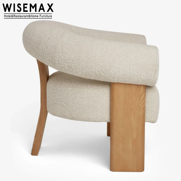 WISEMAX FURNITURE Modern high resilience sponge single sofa living room leisure chair curve backrest teddy fabric lounge chair