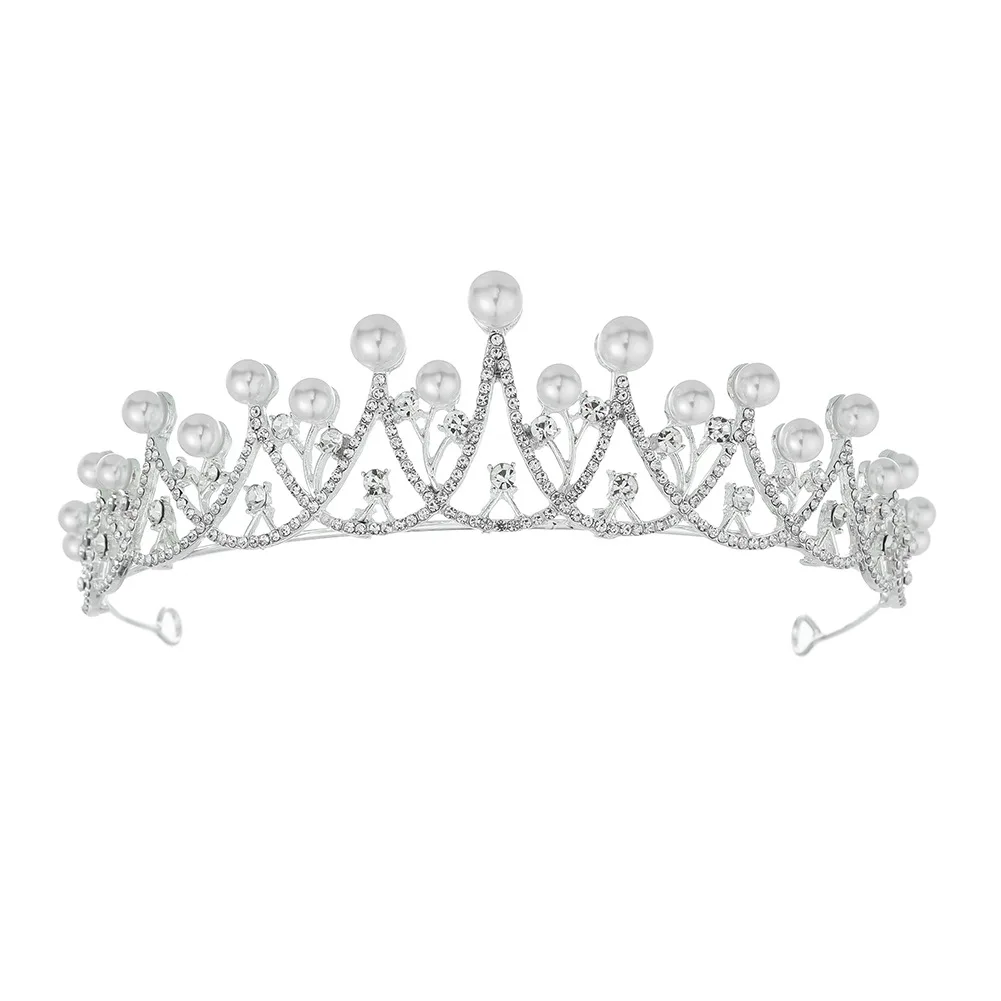 Adult Birthday Party Alloy Crown Pearl Rhinestone Jewelry Cake Crown Princess Wedding Dress Hair Accessories Bridal Tiara