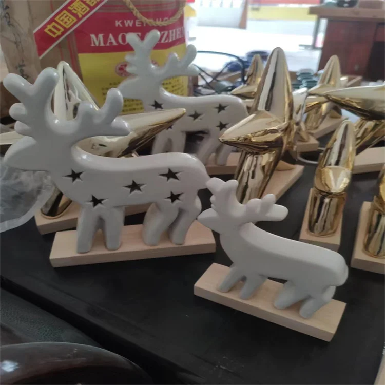 Custom Christmas decorative 3D led deer Xmas Table LED lighting ceramic white Reindeer  for decor